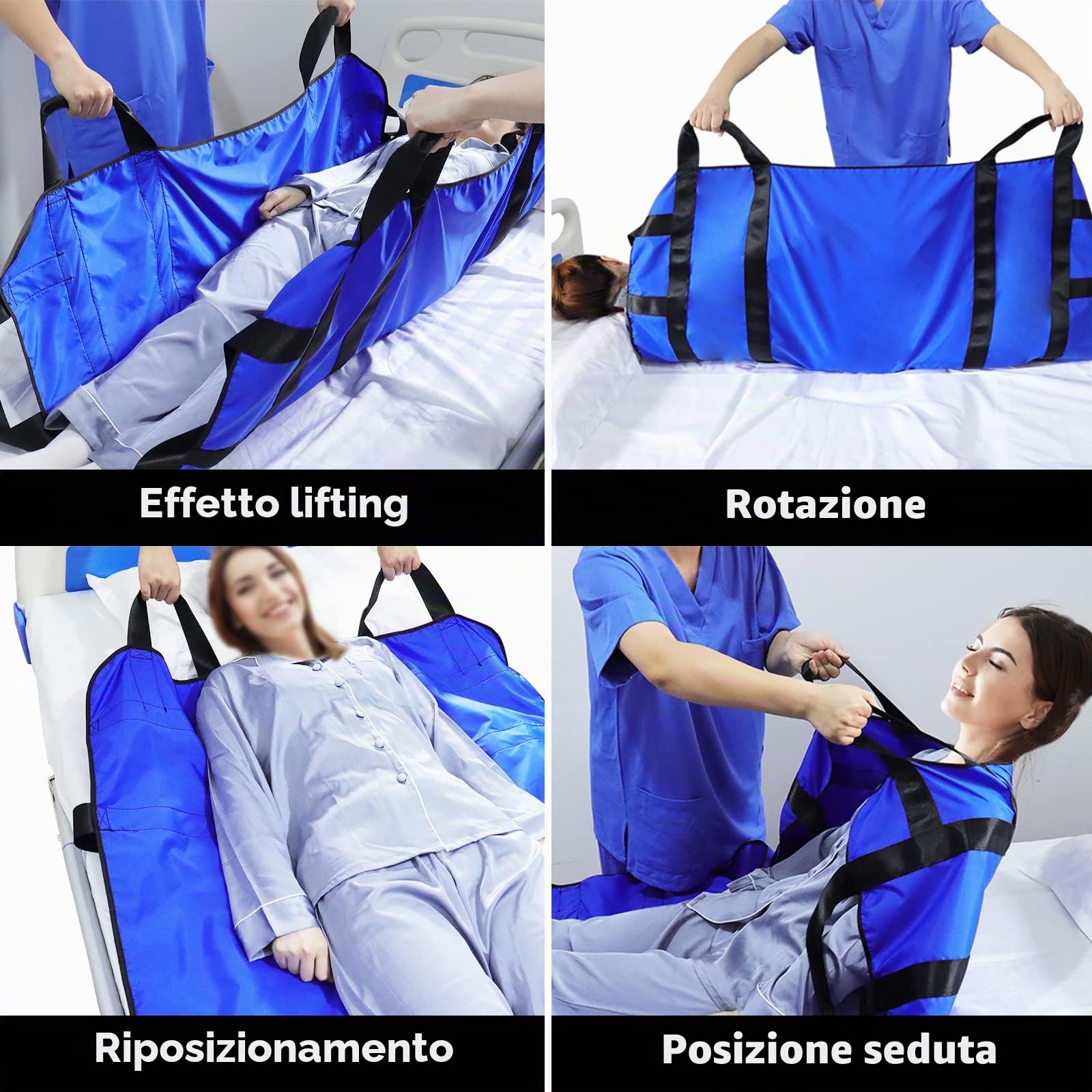 [LOSCHEN] Scheda di trasferimento per pazienti, con otto manici, adatta per persone in sovrappeso, anziani e pazienti che devono essere trasferiti (blu 48 x 40 pollici)