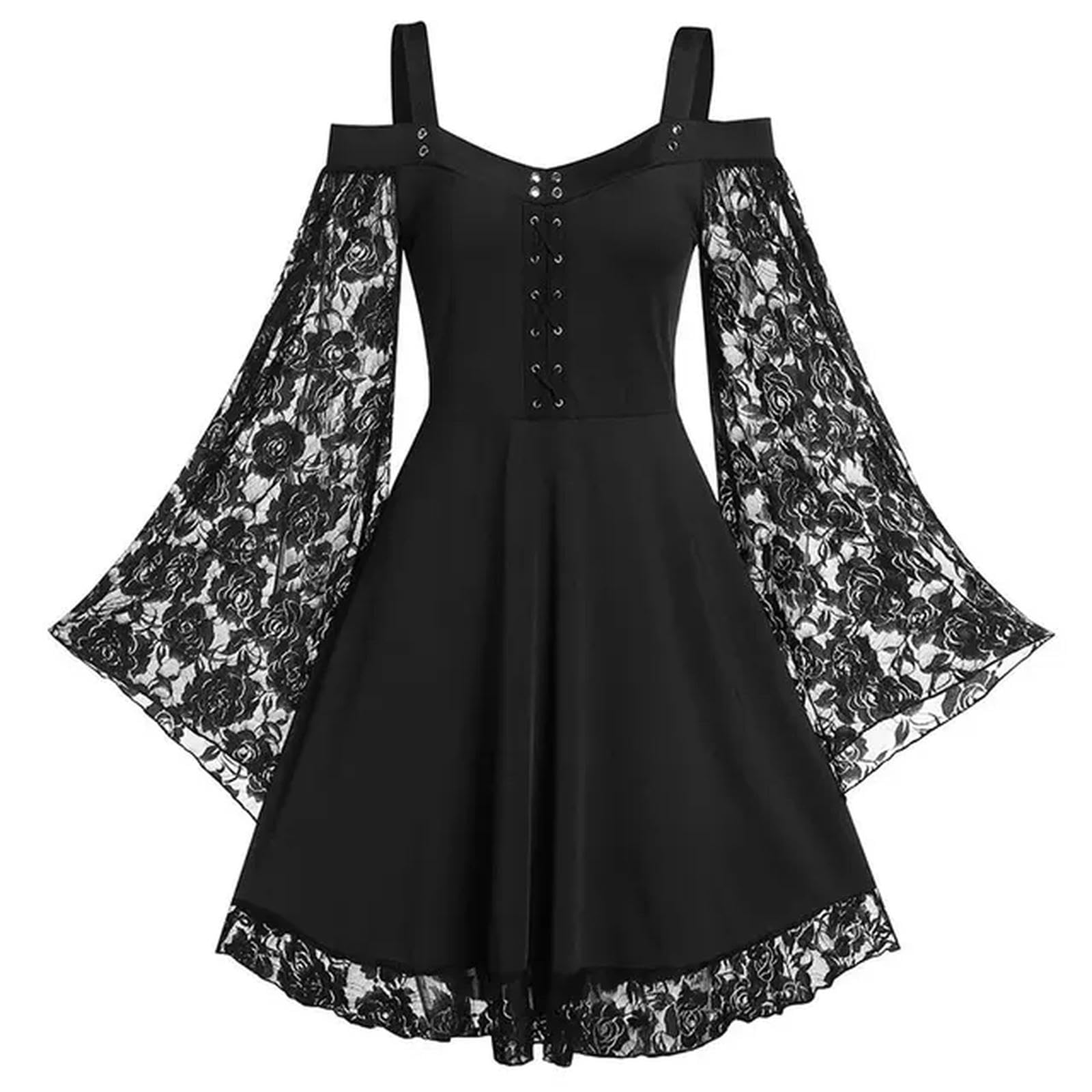 Robe d'automne femme dentelle haut de gamme et finitions noires