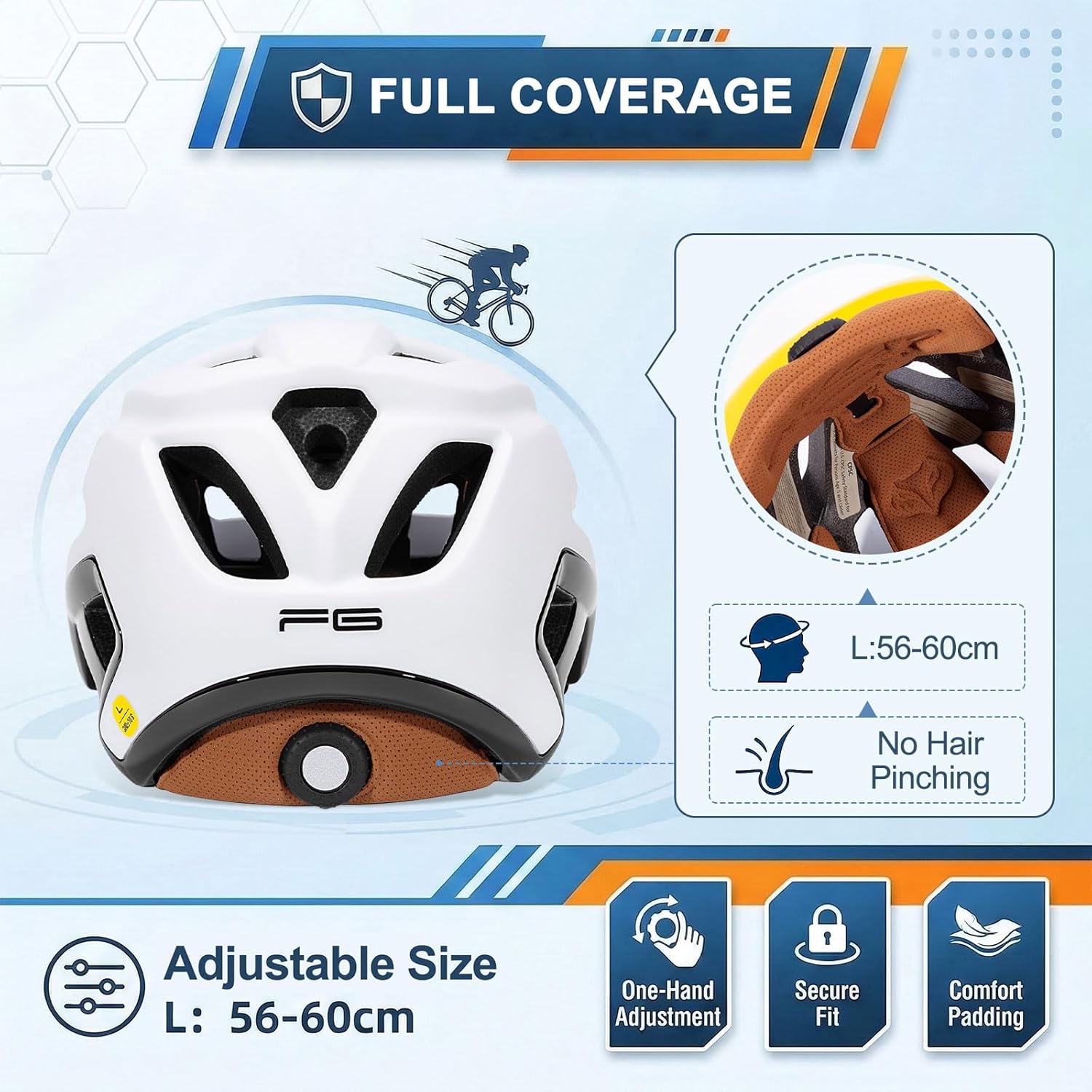 KINGBIKE MTB Bike Helmet for Adults with Camera Mount, Optional LED Tail Light, Lightweight Adjustable Helmet for Road Bike, Mountain Bike, Commuting, Ebike, 56-60cm