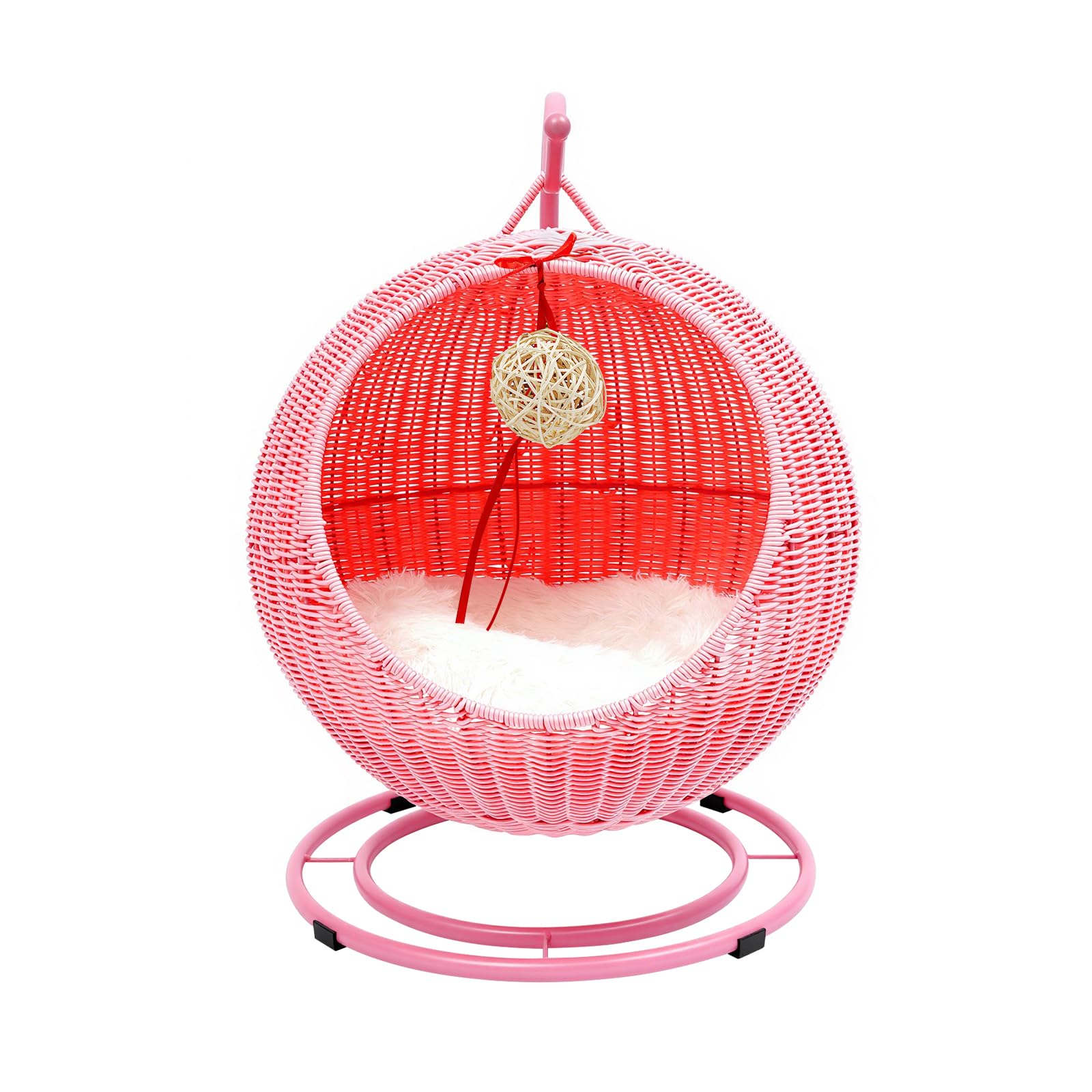 Cuccia per gatti con cuscino morbido + palla da gioco per gatti + tavola tiragraffi per gatti in rattan sintetico PP uso domestico portata 7,5 kg (rosa)