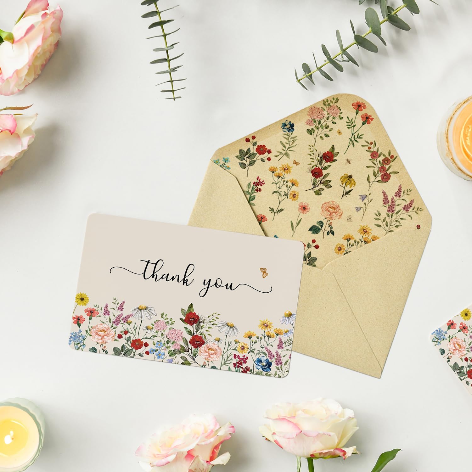 Artoid Mode 24 Pack Wildflower Thank You Cards Vintage Flower Greeting Cards Gift With Envelope Sticker Blank Note Cards for Birthday Wedding Baby Shower Bridal Shower, 4 x 6 Inch - Image 7