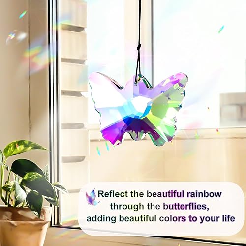 Miniatura 5 de Prisma de cristal de mariposa colgante, cristal brillante de 2.76 pulgadas para atrapasoles, manualidades, colgante de mariposa, adorno colgante