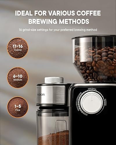 Miniatura 3 de SHARDOR Molinillo de café eléctrico 2.0, molinillo de rebabas ajustable con 16 ajustes precisos de molienda para 2-14 tazas, color negro