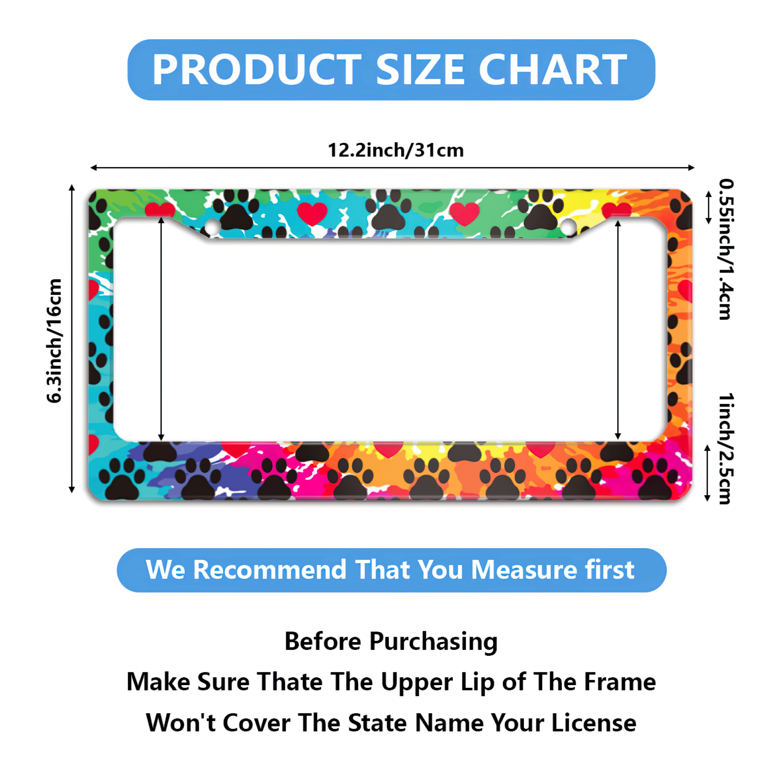 Larkverk License Plate Frame Decorative Aluminum Car Tag Cover Frames Stainless Metal License Plate Holder for Women Men Auto Accessories 2 Holes US Standard 12''x6''