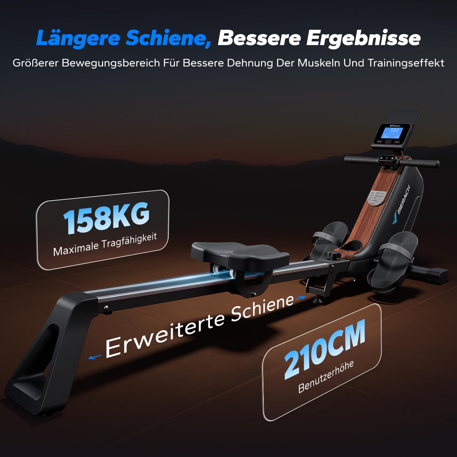 MERACH Rudergerät für Zuhause Klappbar, Magnet Leises Rudermaschine mit Exklusiver APP, Verbesserte und Verlängerte Führungsschienen Sorgen für Mehr Bewegungsfreiheit