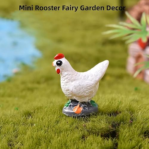 Miniatura 3 de Accesorios de jardín de hadas de gallo blanco en miniatura, animal de granja para decoración de jardín de hadas, estatuas en miniatura al aire