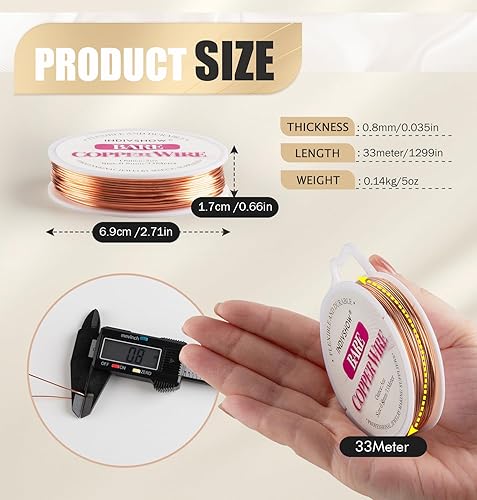Miniatura 2 de Alambre de cobre desnudo de calibre 16 para fabricación de joyas, tallado y envoltura de piedras preciosas, alambre de cobre para manualidades y