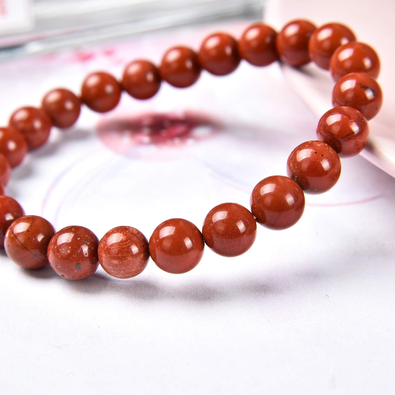 Red Jasper Bracelet | Stretchy Chakra Healing Gemstone Boho Quartz Bracelet | Elastic Mood Enhancing Mala Jewelry for Men Women Unisex by Crystal Agate