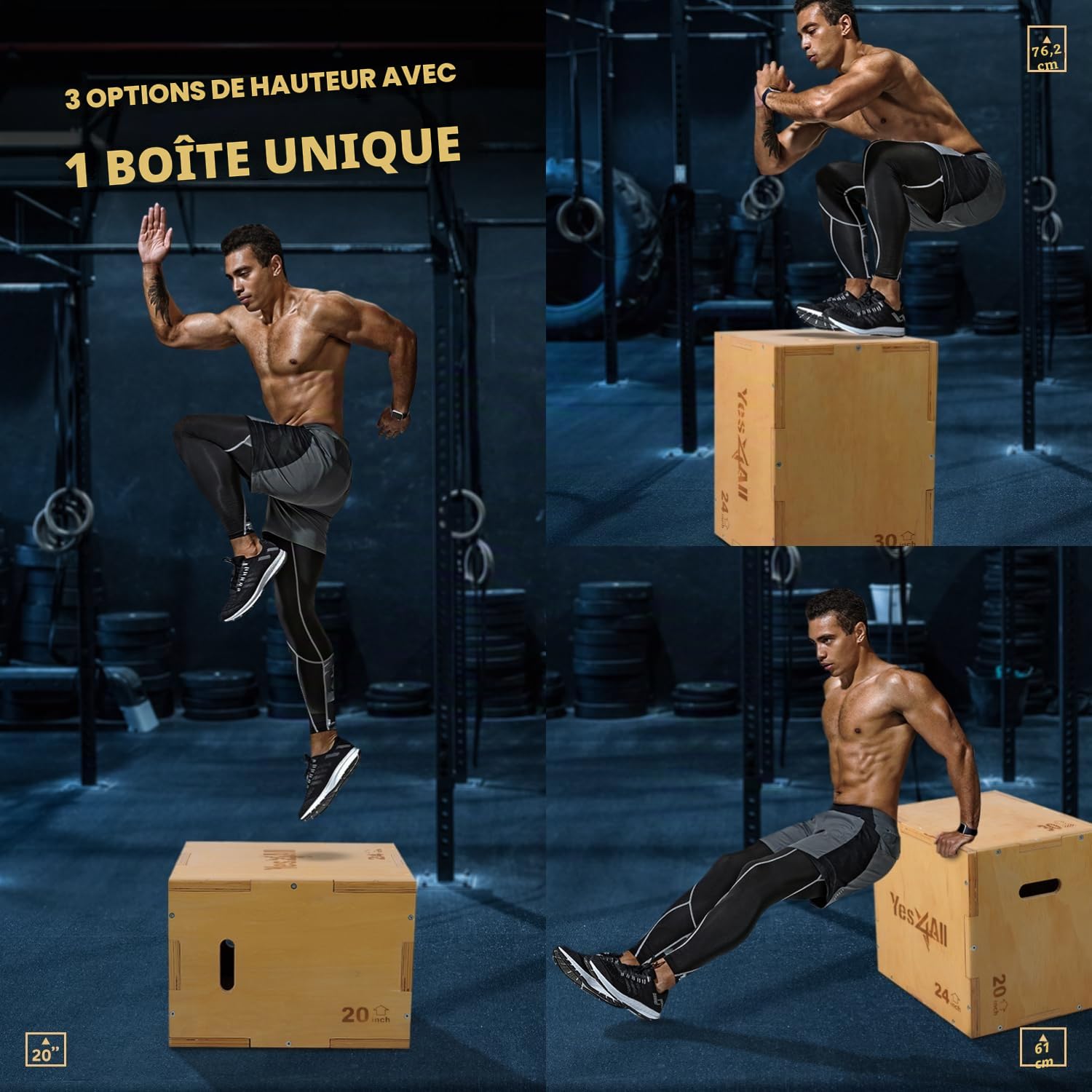 Yes4All 3 In 1 Wooden Plyo Box, Boxe Plyométrique pour l'entraînement au saut, Boxe à Sauts pour la Gymnastique à Domicile et l'Entraînement à l'Extérieur