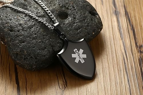 Miniatura 4 de LiFashion LF - Collar con colgante de acero inoxidable personalizado ICE SOS para hombre, grabado gratuito para hombre, de alerta médica, escudo de