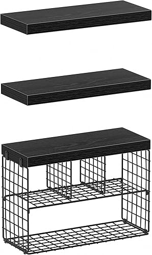 Miniatura 8 de Estantes flotantes de baño para pared, estante sobre el inodoro, estantes pequeños de decoración de granja (15.7 pulgadas, juego de 3, negro)