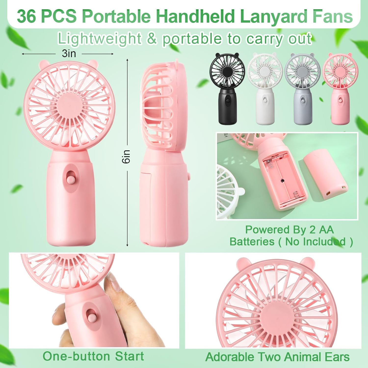 Glooglitter 36 Pcs Mini Portable Fans Bulk Handheld Battery Operated Fan with Lanyard for Makeup Eyelash, Cooling Lightweight Pocket Personal Fans for Wedding Outdoor Use (Pink Black Gray White)