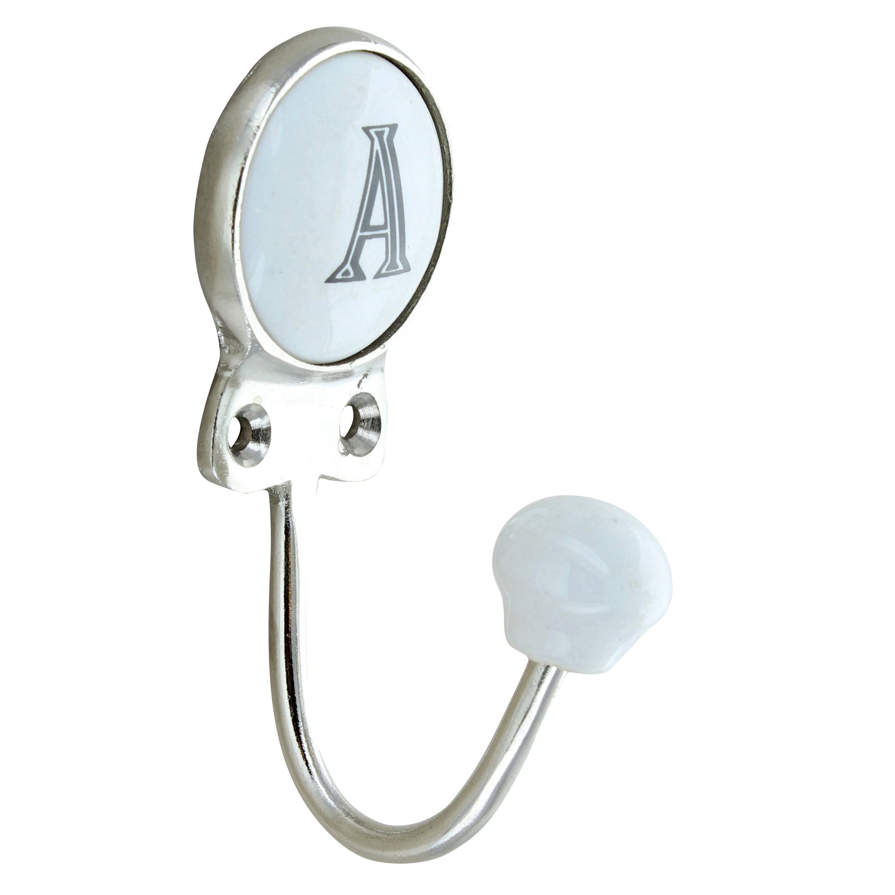 G Decor White Chrome Alphabet Number Letter Ceramic Vintage Shabby Chic Coat Hook Porcelain 350 (A)