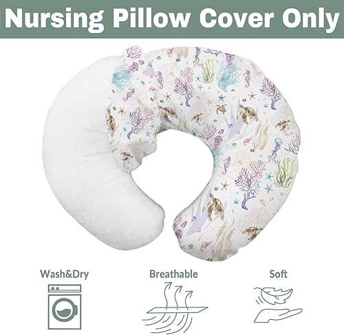 Miniatura 7 de Fundas de almohada de lactancia retro con animales marinos para niños y niñas, estilo bohemio, caballo de mar, tortuga, medusas, estrellas de mar,