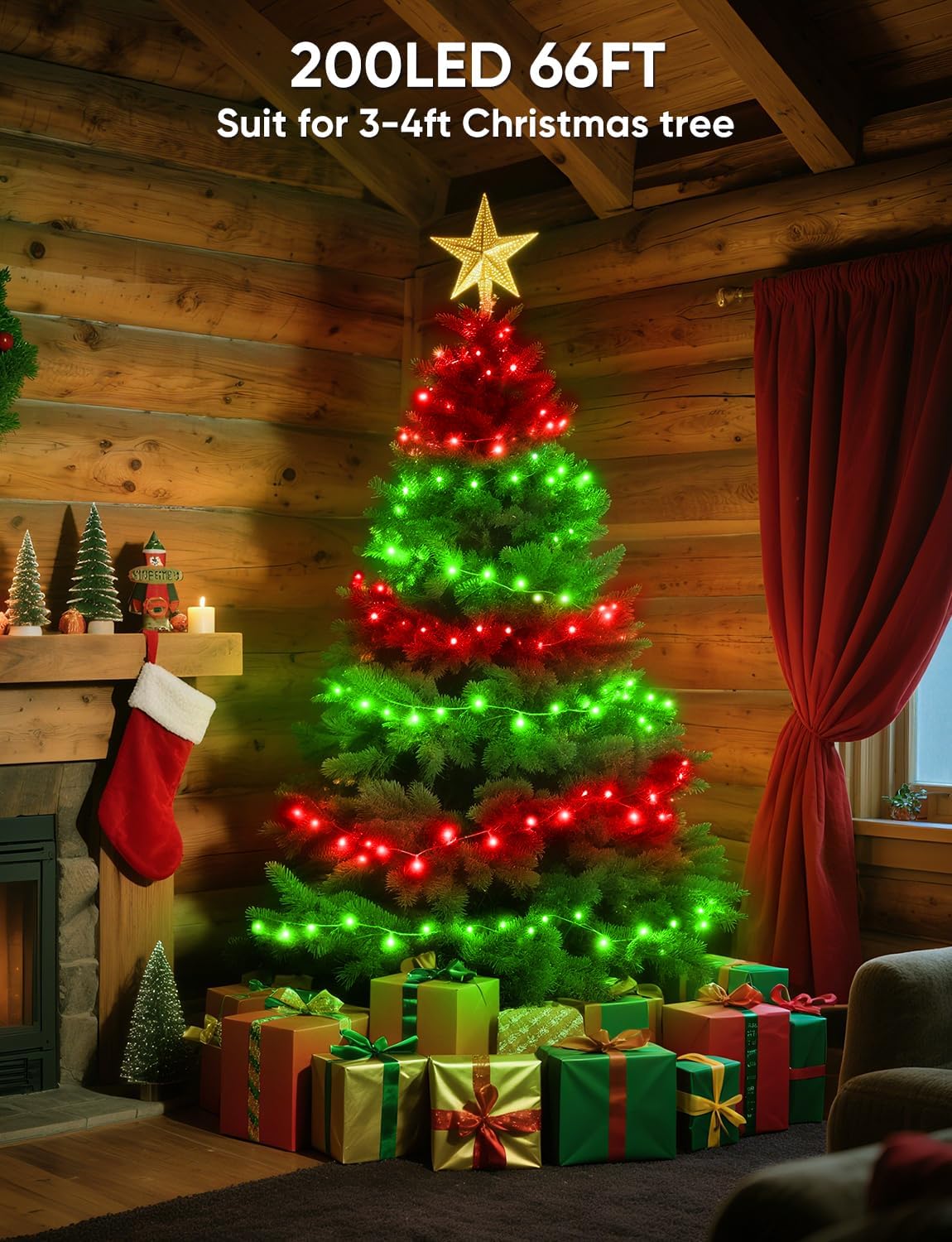 Ollny Smart Color Changing String Lights, 66FT 200 LEDs APP Control RGB Christmas Tree Lights with Remote, Programmable DIY Musical Waterproof Decor Light with Timer for House Indoor Outdoor