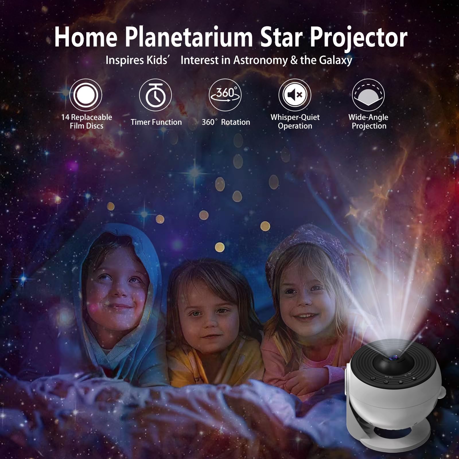 Proiettore Planetario Per Casa - Home Planetarium Pro Con 10 Dischi Film, Timer E LED, Proiezione A 360° Per Camera Bambini E Decorazione Ambientale