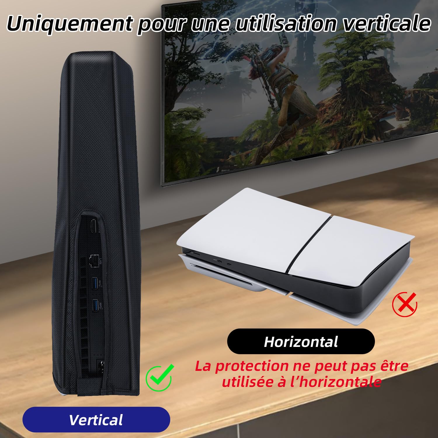 Mcbazel Housse PS5 Slim PS5 Slim Dust Cover Anti-Scratch Housse de Protection Anti-Poussière pour PlayStation 5 Slim Digital/Disc Game Console-Noir