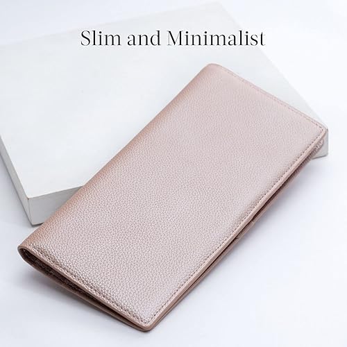 Miniatura 2 de Bveyzi Billeteras de cuero ultrafino con bloqueo RFID para tarjetas de crédito, billetera plegable para mujer, Oro Rosa, Cartera Rfid