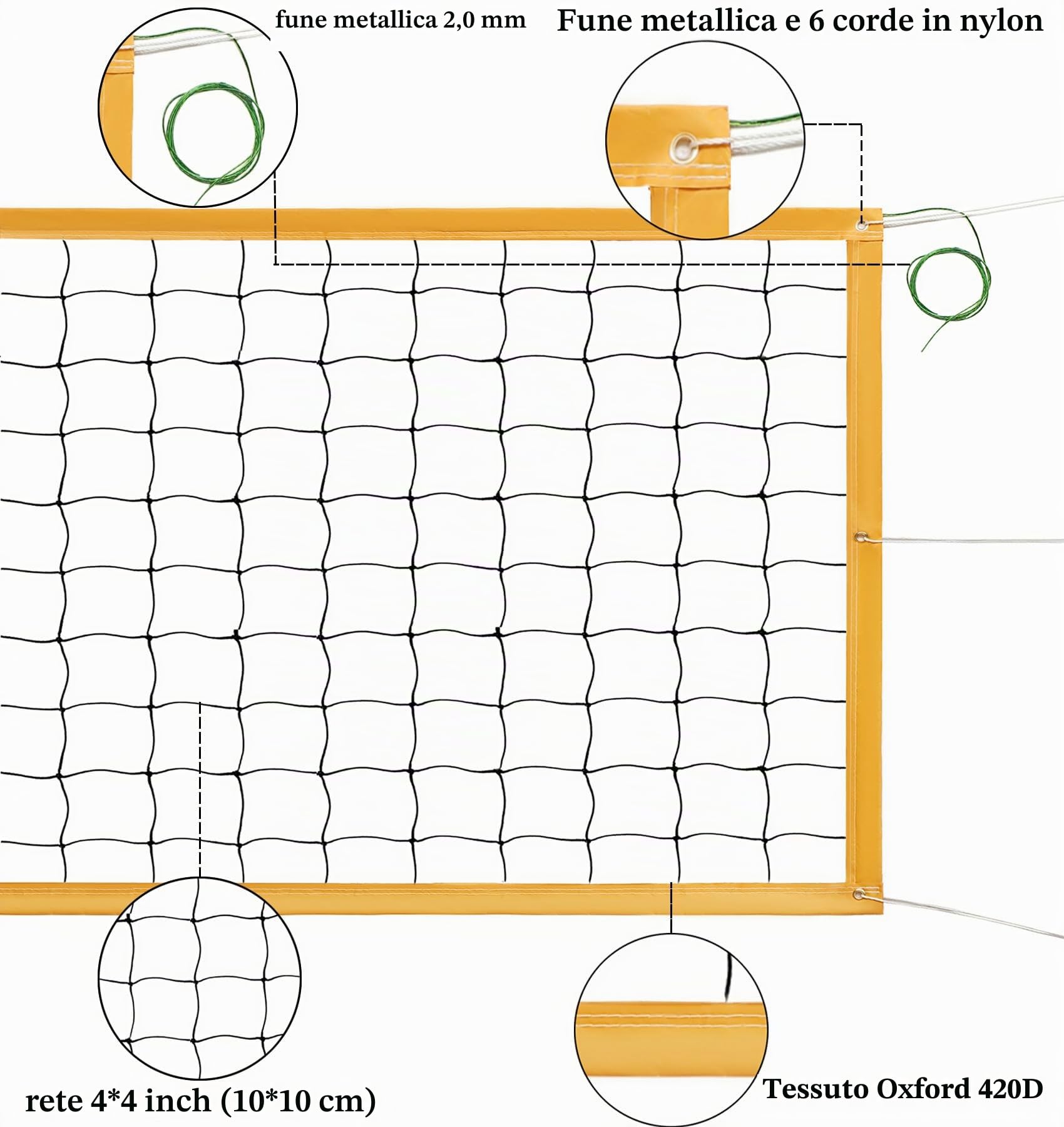 Rete di ricambio per pallavolo, pieghevole, 9,5 m x 1 m, per giardino, spiaggia, sport, per volano, tennis, pallavolo, con borsa per il trasporto