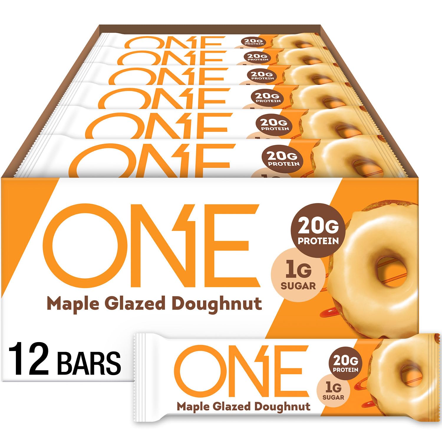 Protein Bars, Maple Glazed Doughnut, Gluten Free with 20g Protein and 1g Sugar, Pantry Staples, 2.12 oz (12 Count)