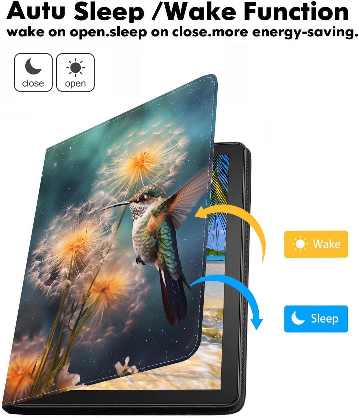 Case for iPad (A16) 11th Generation 11 Inch 2025 / iPad 10th Generation 10.9 Inch 2022, PU Leather Folio Case Smart Cover with Stand & Auto Wake Sleep, Hummingbird and Dandelion image 3
