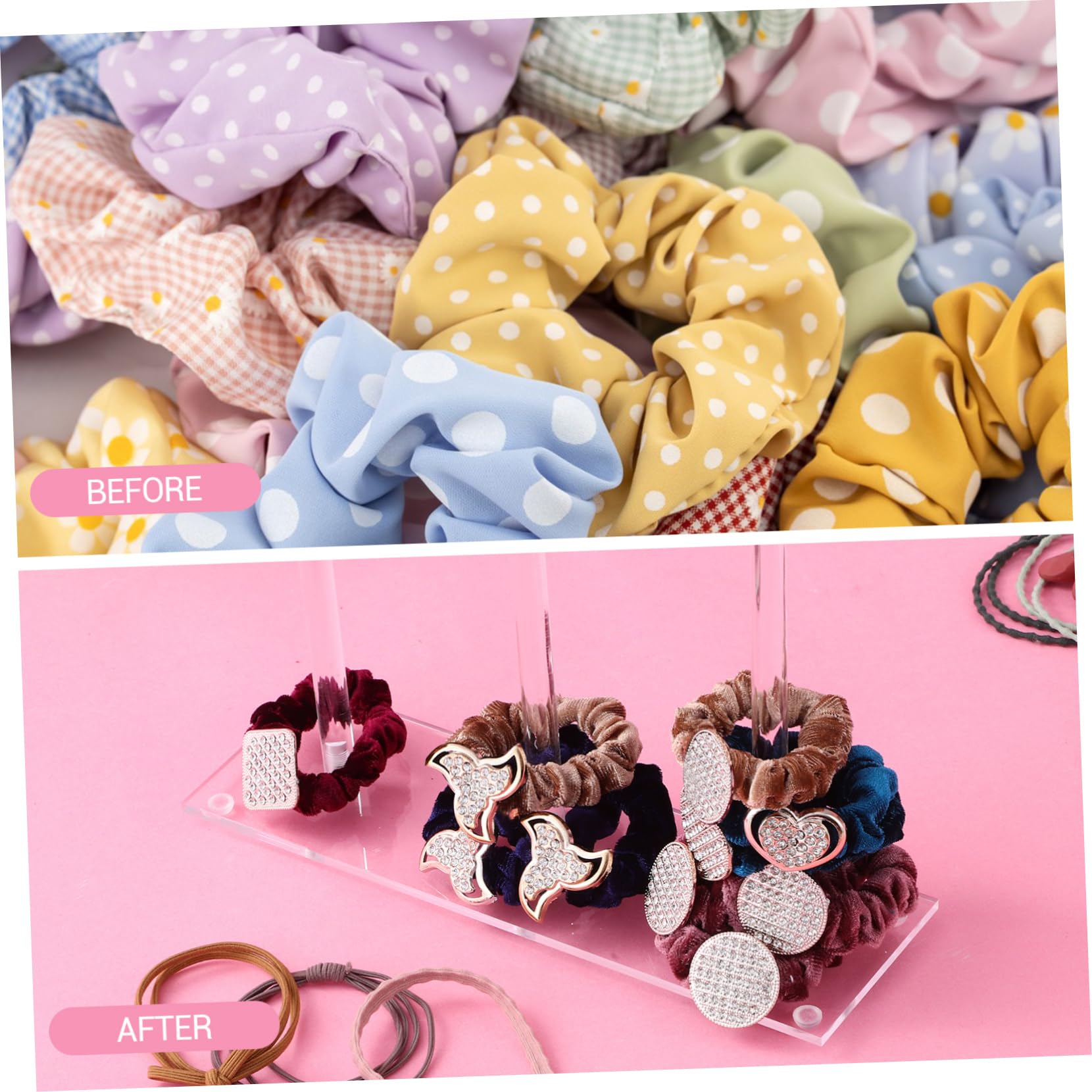 SOLUSTRE 2pcs Clear Hair Tie Holder Organizer Scrunchie Stand for Hair Accessories Bracelets and Watches Elegant Vanity Storage