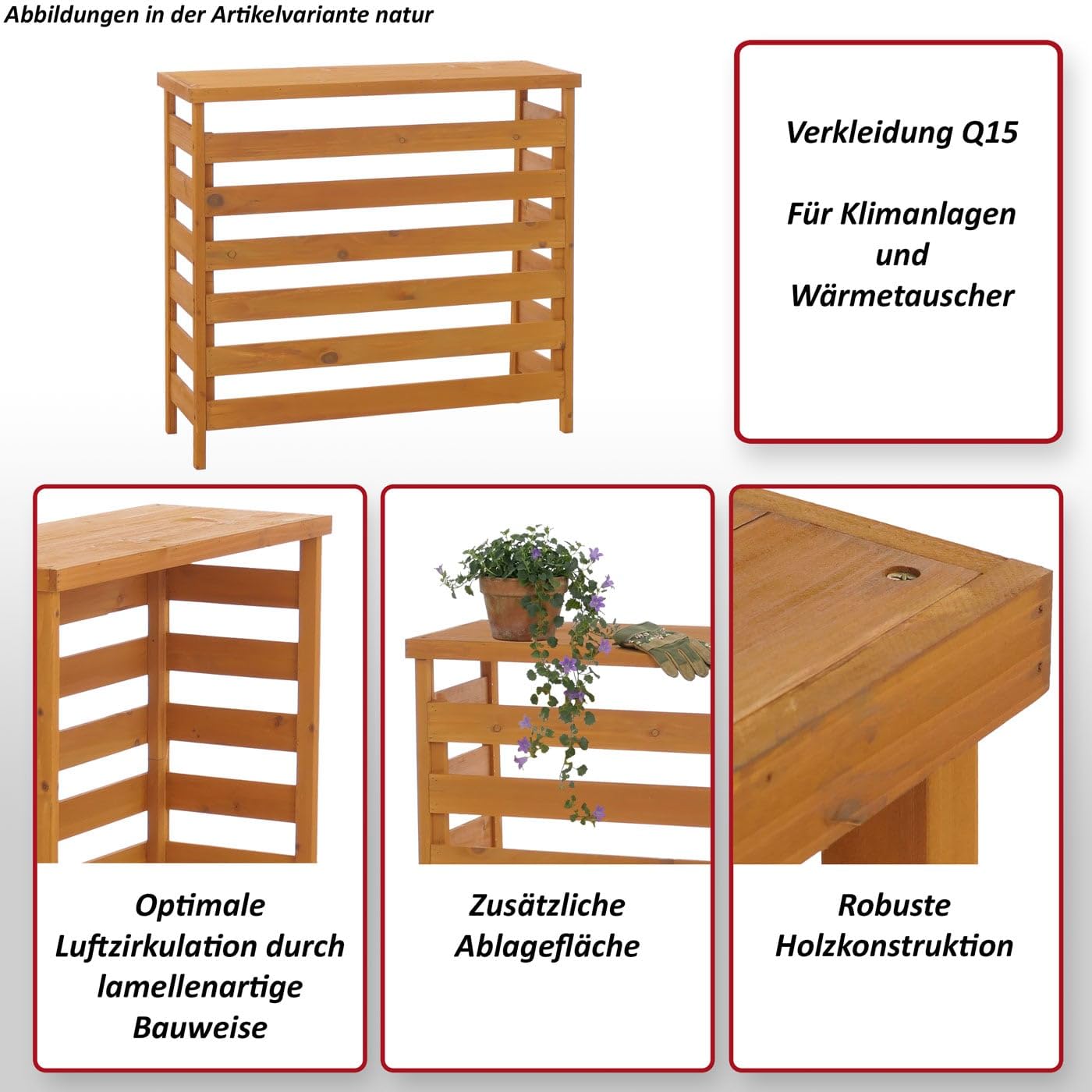 Mendler Copertura per impianto di climatizzatore/Pompa Calore HWC-Q15, Rivestimento in Legno MVG 78x84x32 cm - Naturale