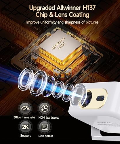 Miniatura 7 de Mini proyector con Google TV OS, proyector inteligente con WiFi y Bluetooth, soporte 260 ANSI y 2K, enfoque automático y Keystone, proyector de