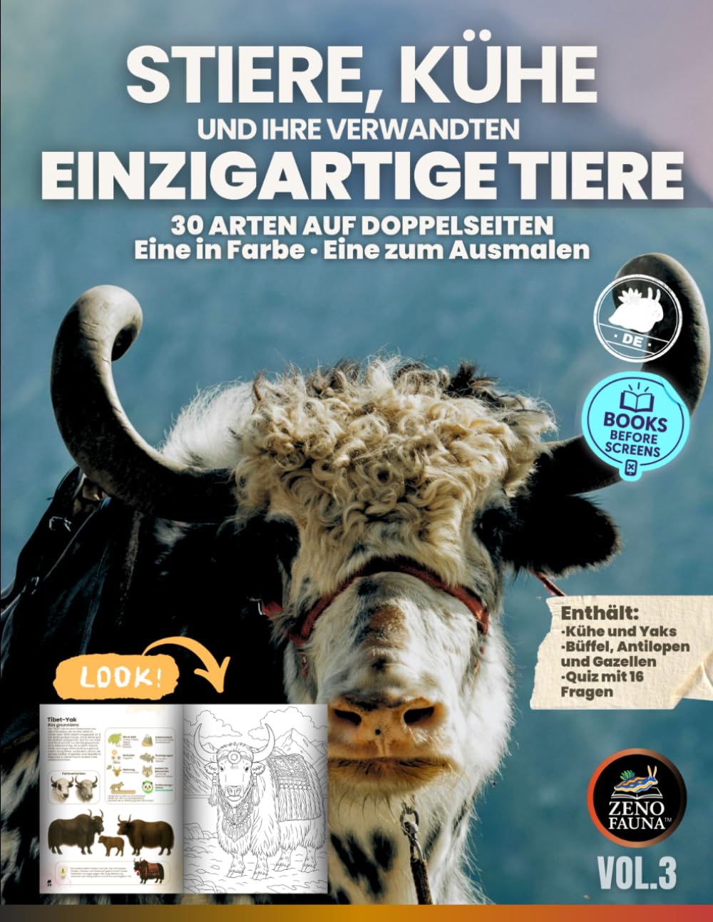 Stiere, Kühe und ihre Verwandten Einzigartig: 30 Arten aus aller Welt – Eine Seite in Farbe, eine zum Ausmalen (Einzigartige Tiere)