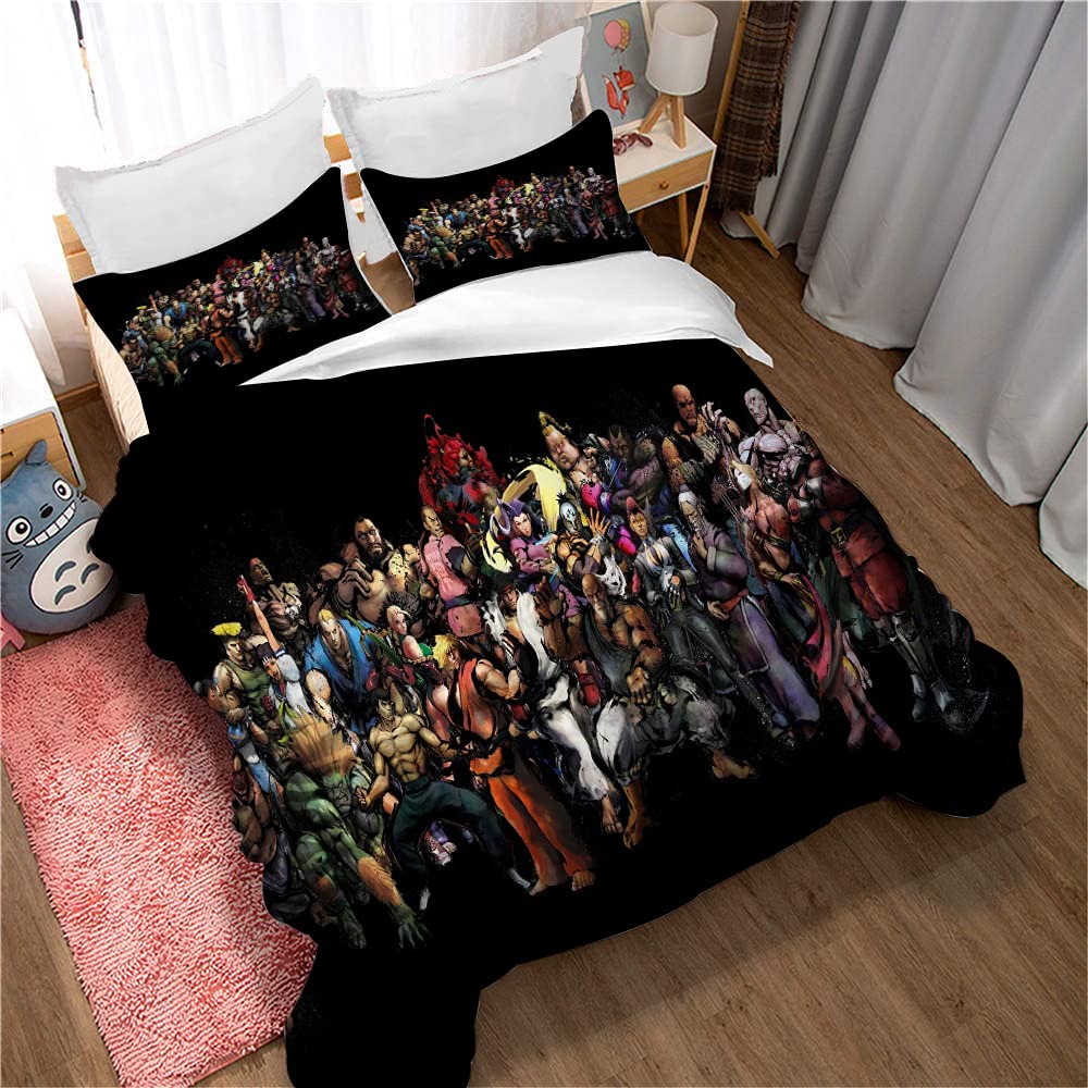 Bedding Set Street Fighter Duvet Cover Comfortable Boy Girl 3 Pieces Bedding Set 50x75cm Pillowcase Microfiber (200x200cm(Double),Picture 01)