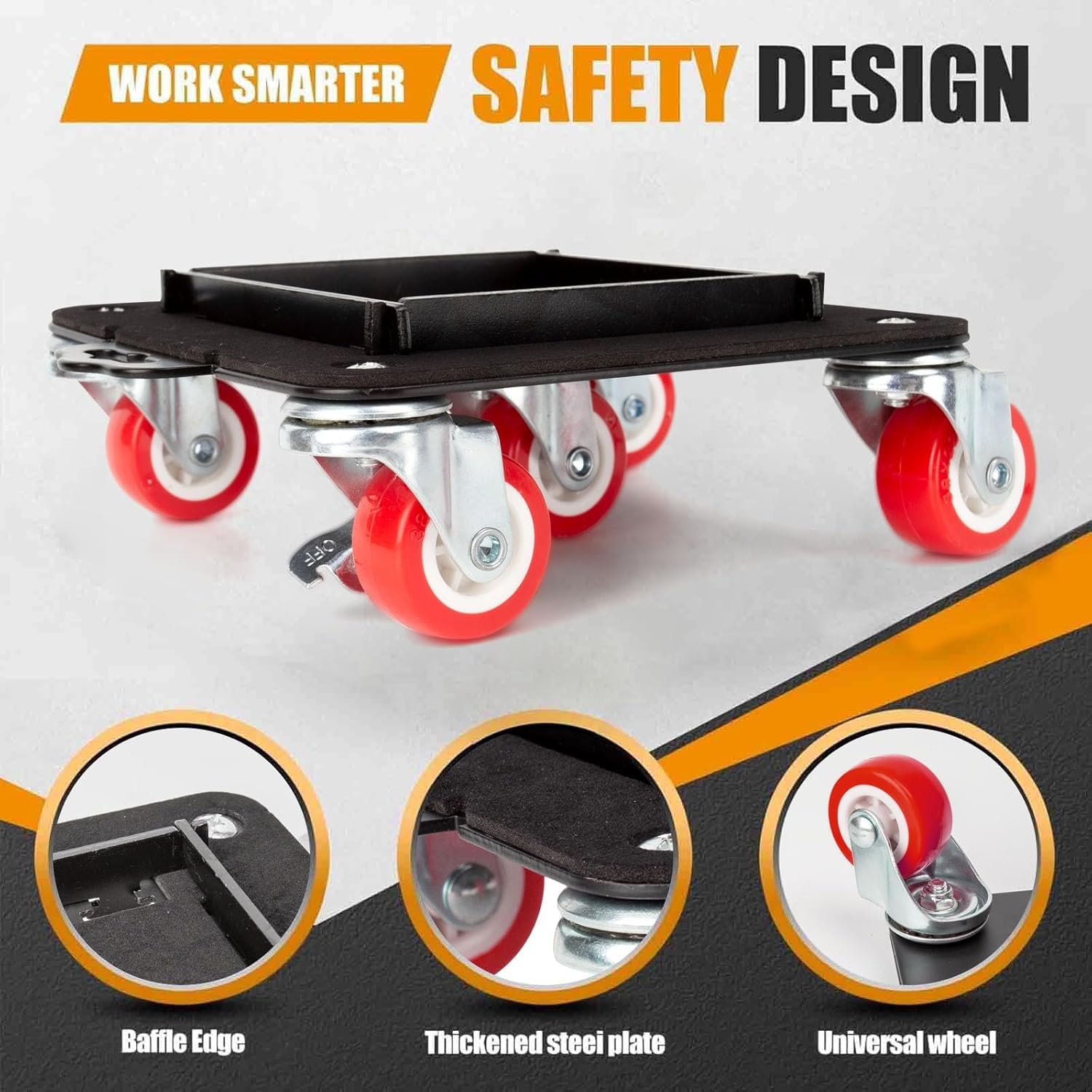 Kit Sollevatore Mobili, Spostare Mobili Pesanti, Kit Spostamento Mobili con Funzione di Parcheggio, Carico 1300 kg, con 5 Ruote Girevoli 360° per Spostamento Facile dei Mobili Rosso