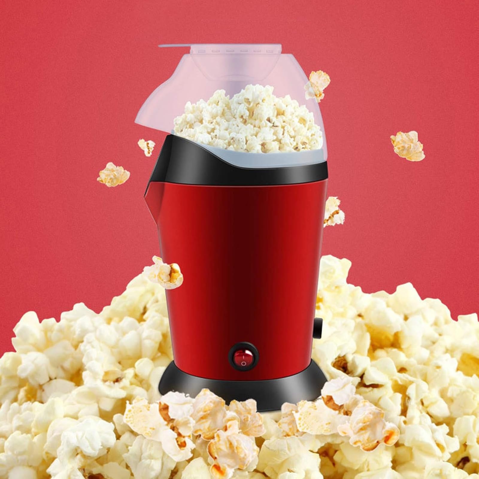 CUSMA Macchina per Popcorn Ad Aria Calda, Macchina per Popcorn Elettrica Senza Olio da 1200 W con Misurino da 60 G E Coperchio Superiore, per Casa, Carnevale E Feste
