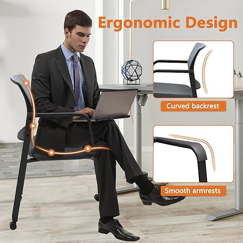 Miniatura 5 de CLATINA Sillas apilables con respaldo de malla con asiento de tela tapizado y soporte lumbar ergonómico para oficina, escuela, iglesia, recepción de