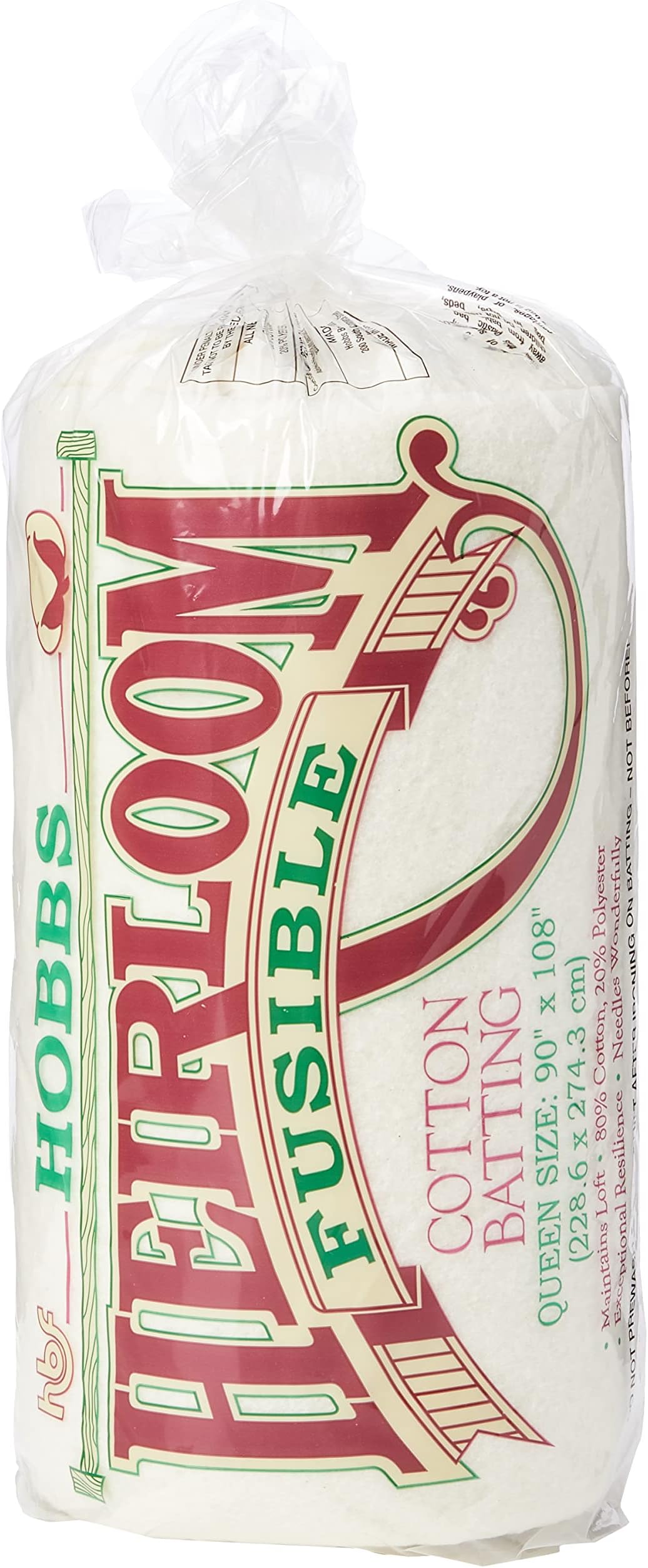 Heirloom 80/20 Fusible Cotton Blend Quilt Batting – 90 in x 108 in Queen Size