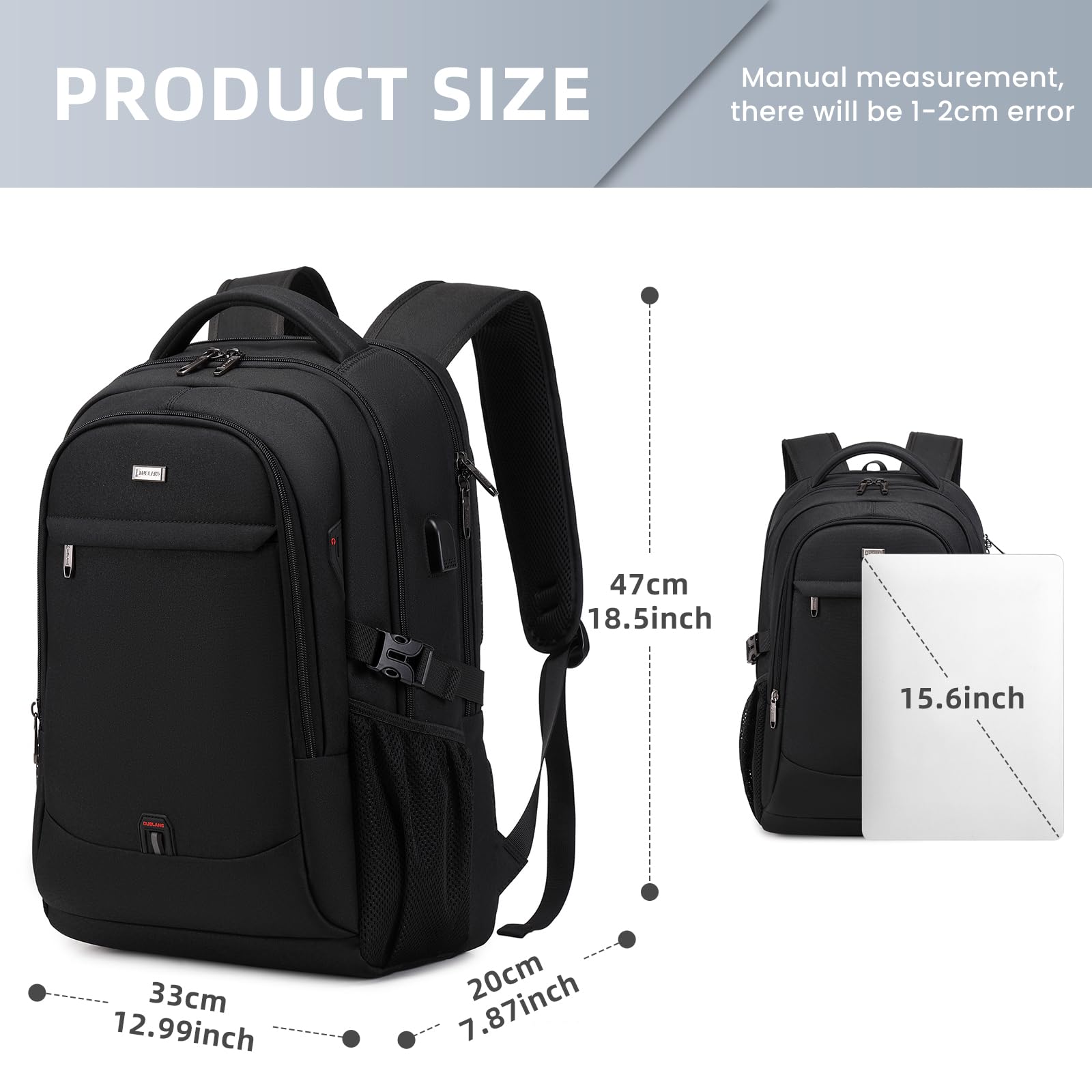 VINBAGGE Wasserdicht Anti Diebstahl Rucksack 15,6 Zoll Laptop Rucksack Herren Schulrucksack Großer Business Notebook Backpack für Arbeit Schule Reisen Männer Jungen - Schwarz