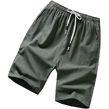 GUNLIRE Big Boy's Linen Shorts Summer Drawstring Elastic Waist Casual Shorts for Boys with Pockets