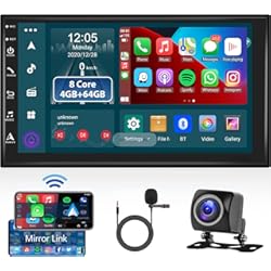 Pantalla Ssangyong Korando Android Radio Coche 8-Core 4G+64G con Carplay, Android Auto, Mirror Link 2 DIN Radio Pantalla Táctil IPS 7 Pulgadas Estéreo con GPS Navi, Bluetooth 5.1, DSP, Radio FM/Am/RDS, WiFi 4G, Cámara Trasera