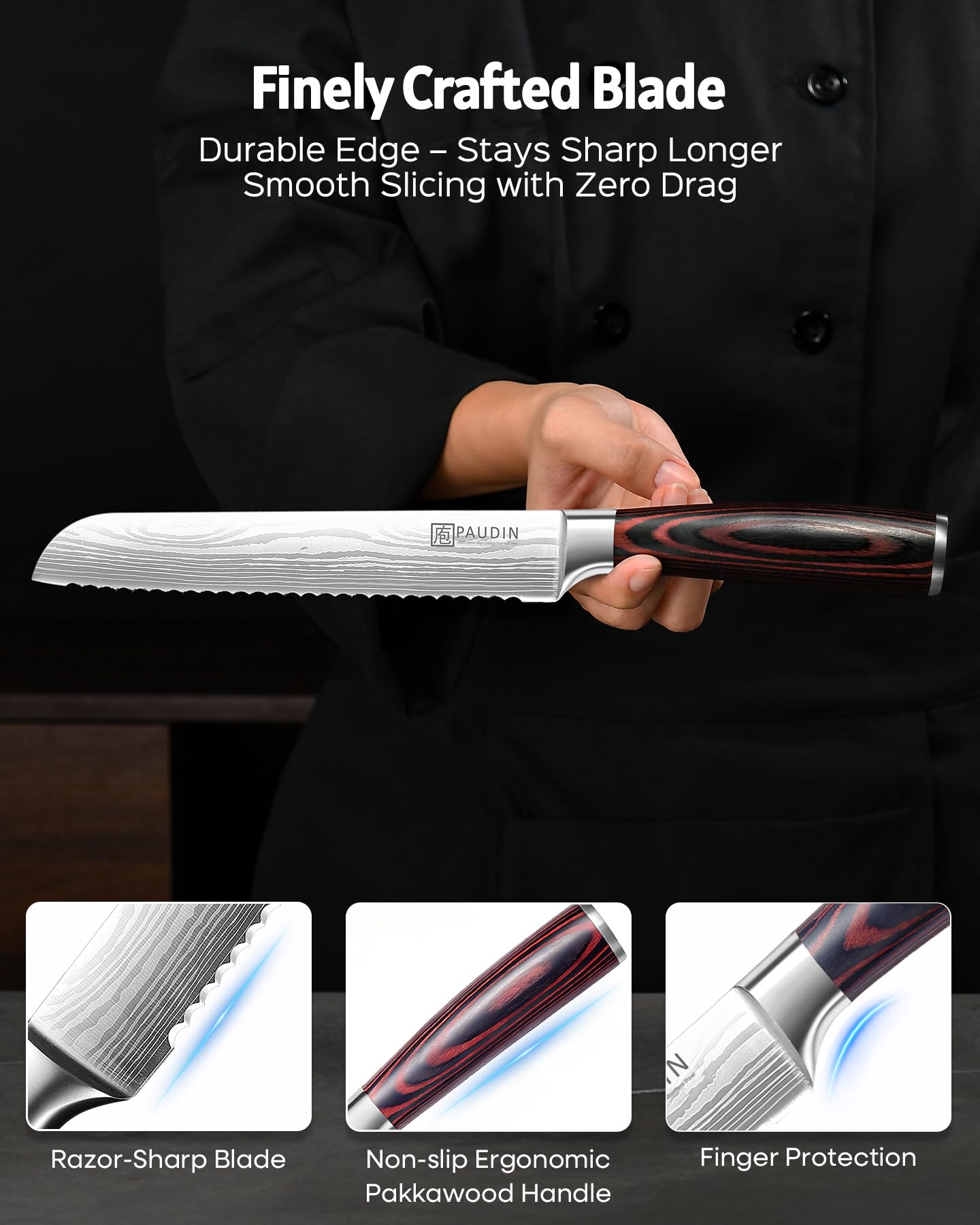 PAUDIN Bread Knife - 8" Serrated for Fresh Bread -4 PAUDIN Bread Knife - 8" Serrated for Fresh Bread -4