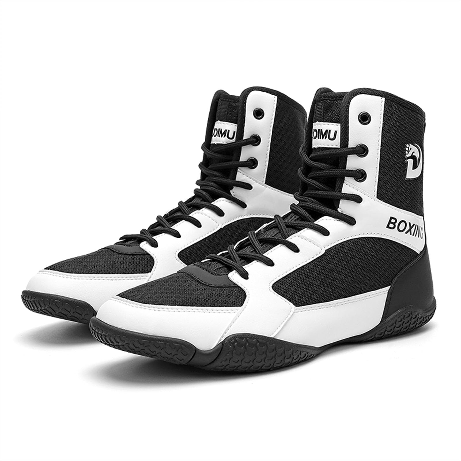 Zapatos De Boxeo para Entrenamiento Y Competición, Calzado Ligero para Lucha Libre para Hombres Y Mujeres, Transpirables, Botas De Combate De Caña Alta,Blanca,41 EU