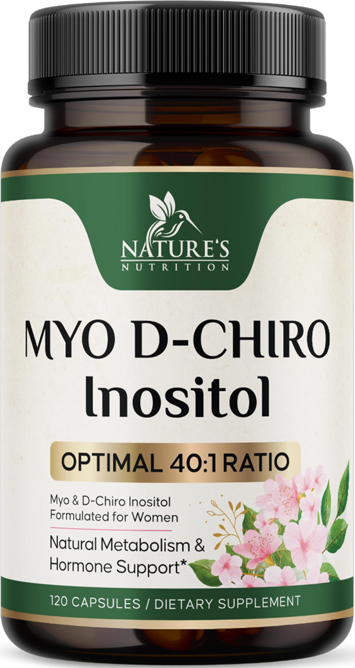 Myo Inositol & D-Chiro Inositol for Women - 2000mg Myo & 50mg D-Chiro Supplement, Optimal Ratio 40:1 for Ovarian Support - Women's Natural Balance and Hormone Support - Bottle In USA - 120 Capsules 120 Count (Pack of 1)
