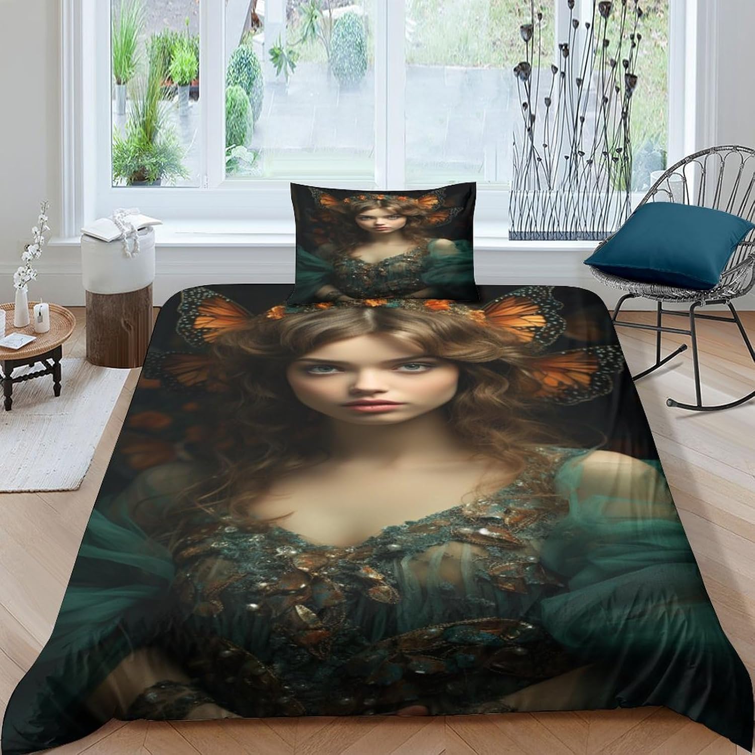 Bettwäsche-Set 240x260 Cm 3D Palmblätter - Microfaser Bettbezug Mit Reißverschluss & 2 Kissenbezügen