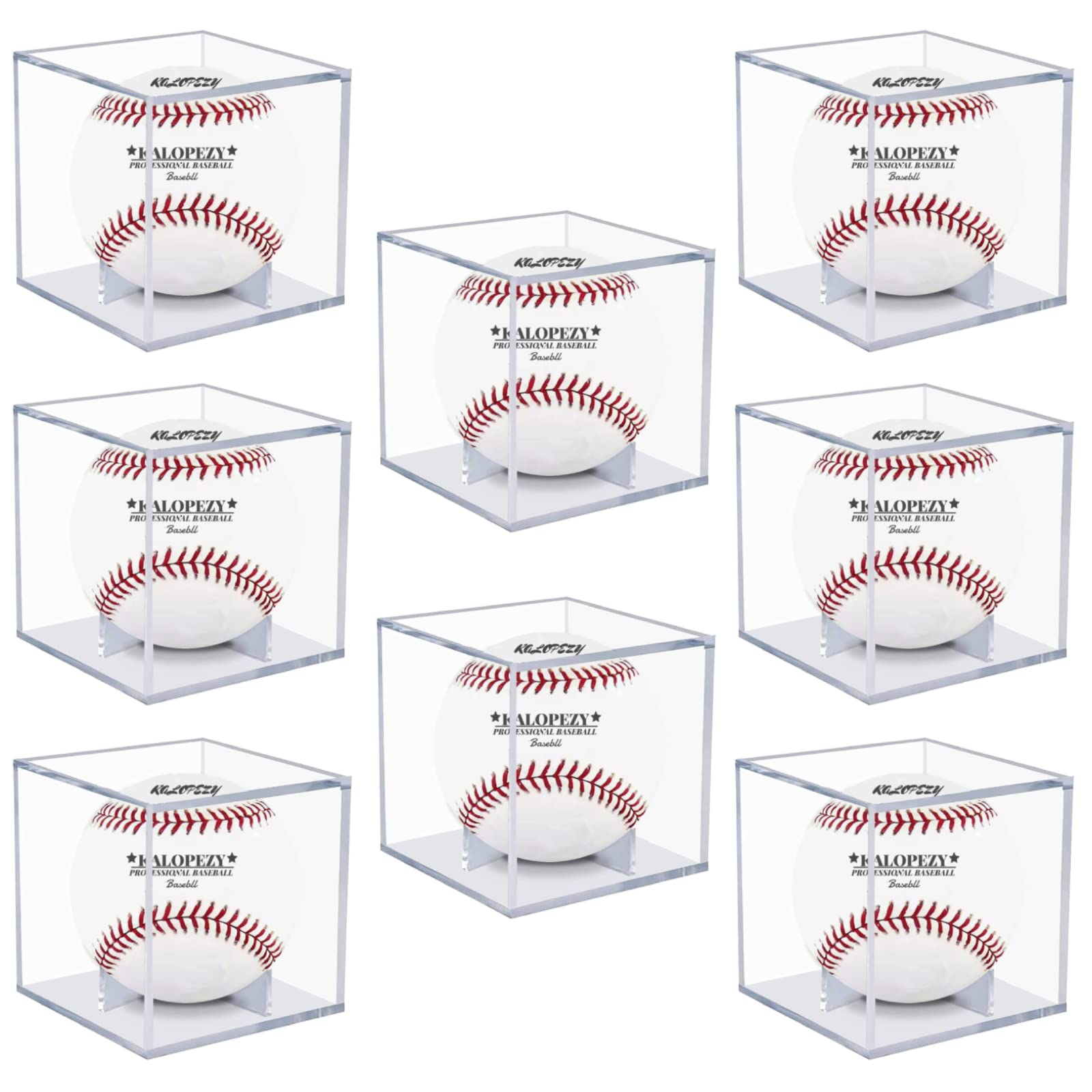 KALOPEZY 8 Pack Baseball Display Case, UV Protected Acrylic Boxes for Display,Clear Display Case Baseball Cube Memorabilia Showcase Autograph Ball Protector - for Official Size Ball