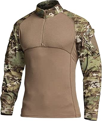 CQR Men's Combat Shirt Tactical 1/4 Zip Assault Long Sleeve Military BDU Shirts Camo EDC Top