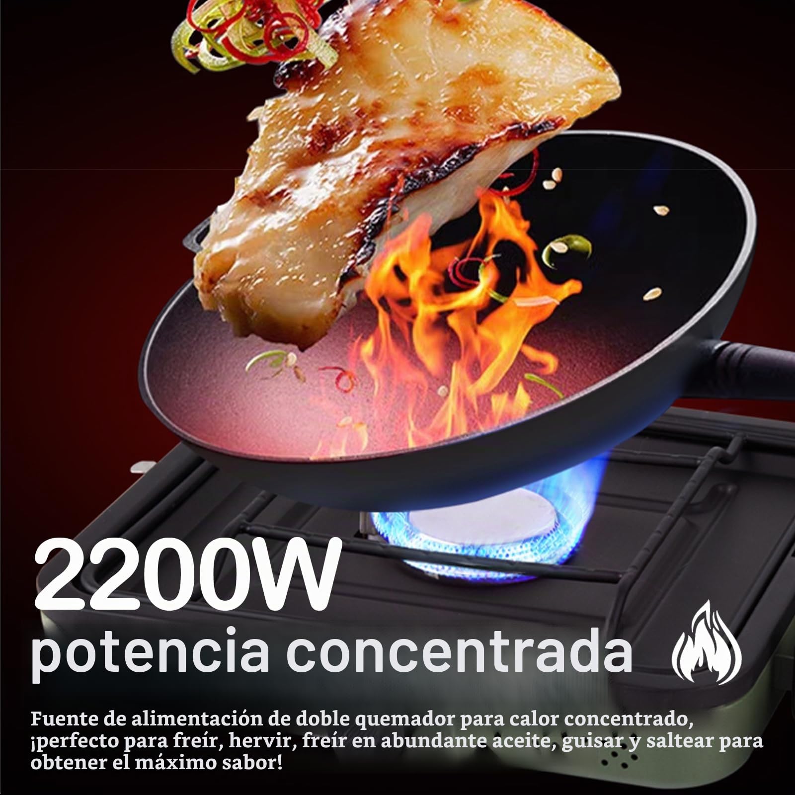 Estufa De Camping, 2 En 14400 W 2 Quemadores Estufa De Gas Portátil Plegable Quemador Ajustable Con Parrilla Y Asa Para Manguera Bolsa Transporte Para Cocinar En Camping (Sin Tanque De Gas)