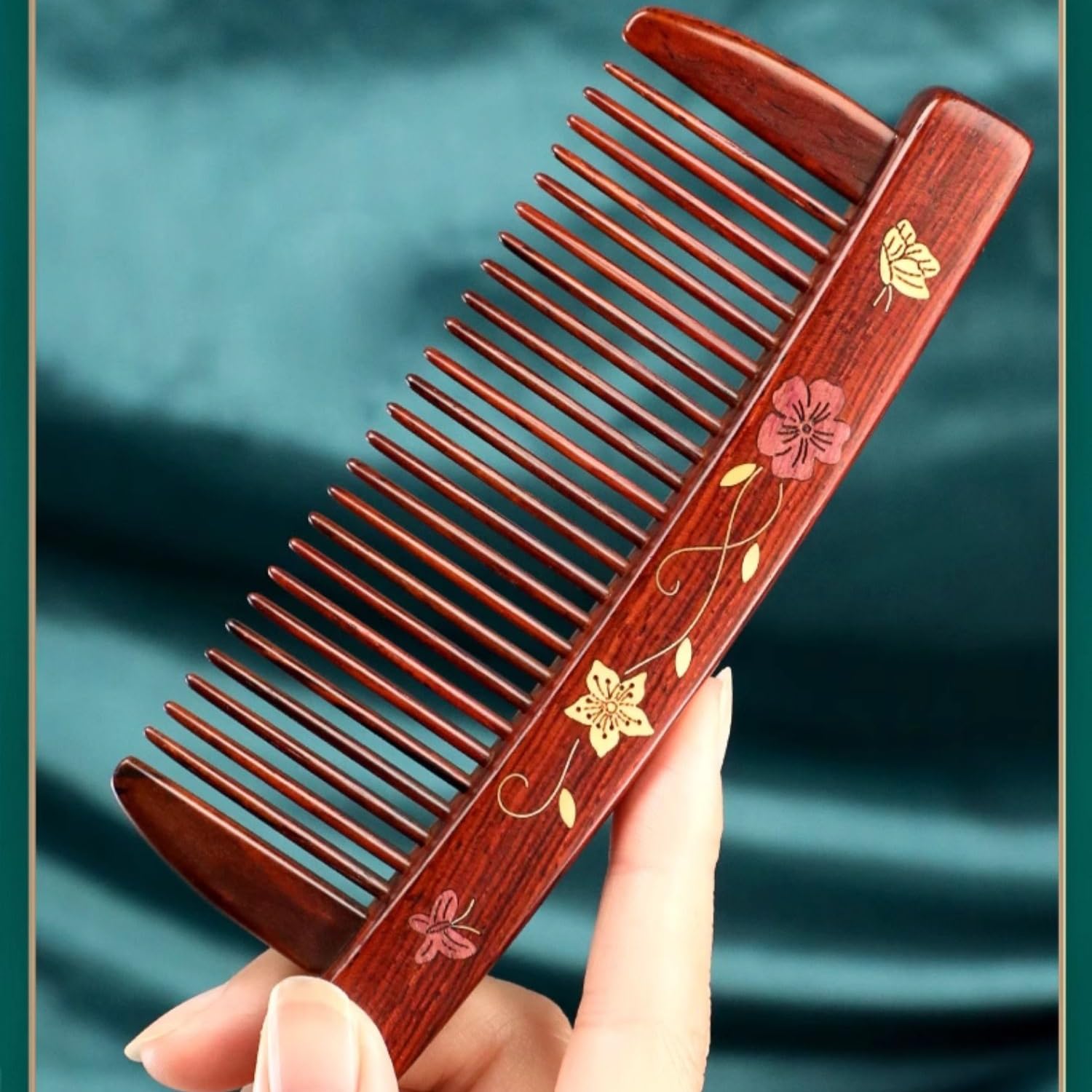 Peine para el Cabello, Peine de sándalo de Dientes Finos Hecho a Mano, peines de Madera Vintage para Cabello Rizado y Cabello Largo y Liso (sándalo Negro A)