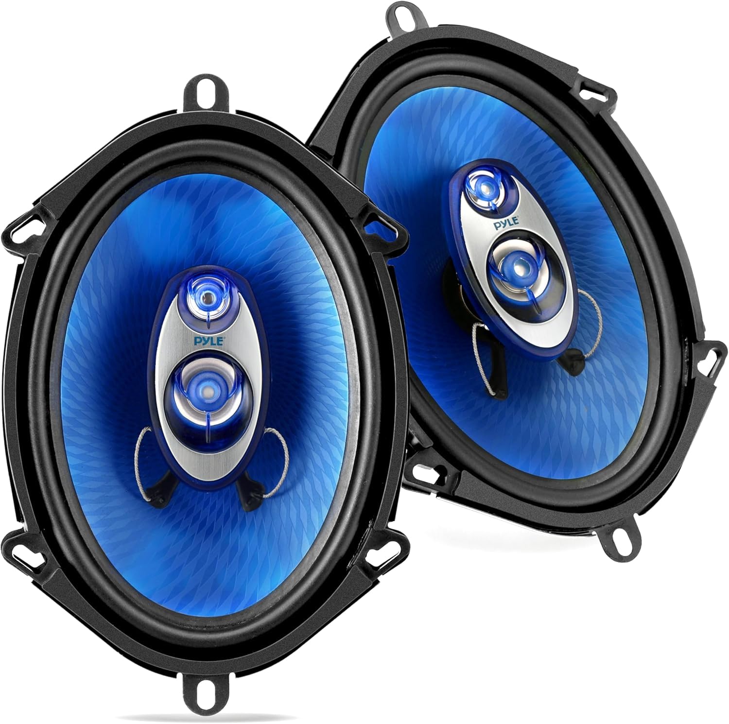 Pyle 5" x 7" Car Sound Speaker (Pair) - Upgraded Blue Poly Injection Cone 3-Way 300 Watts w/Non-fatiguing Butyl Rubber Surround 4 Ohm & 1" ASV Voice Coil