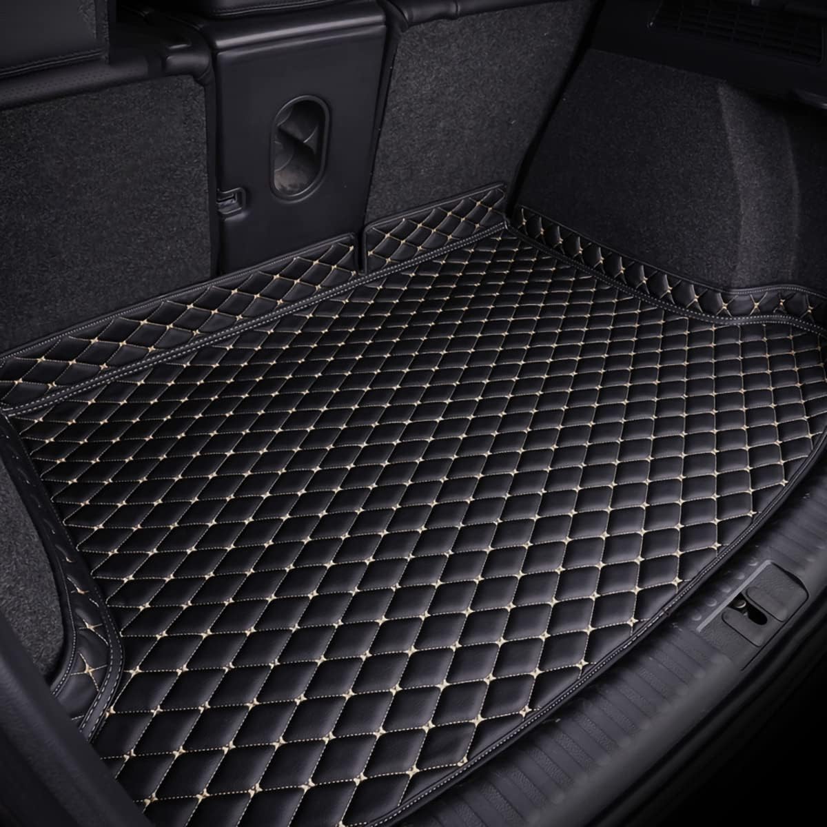 Car Rear Boot Leather-Mat for Mazda CX-60 2022 2023 2024 2025 2026, Cargo Tray Liners Anti-Scratch Anti-Slip Carpets, Trunk Protector Pad Interior Accessories,Black+Beige