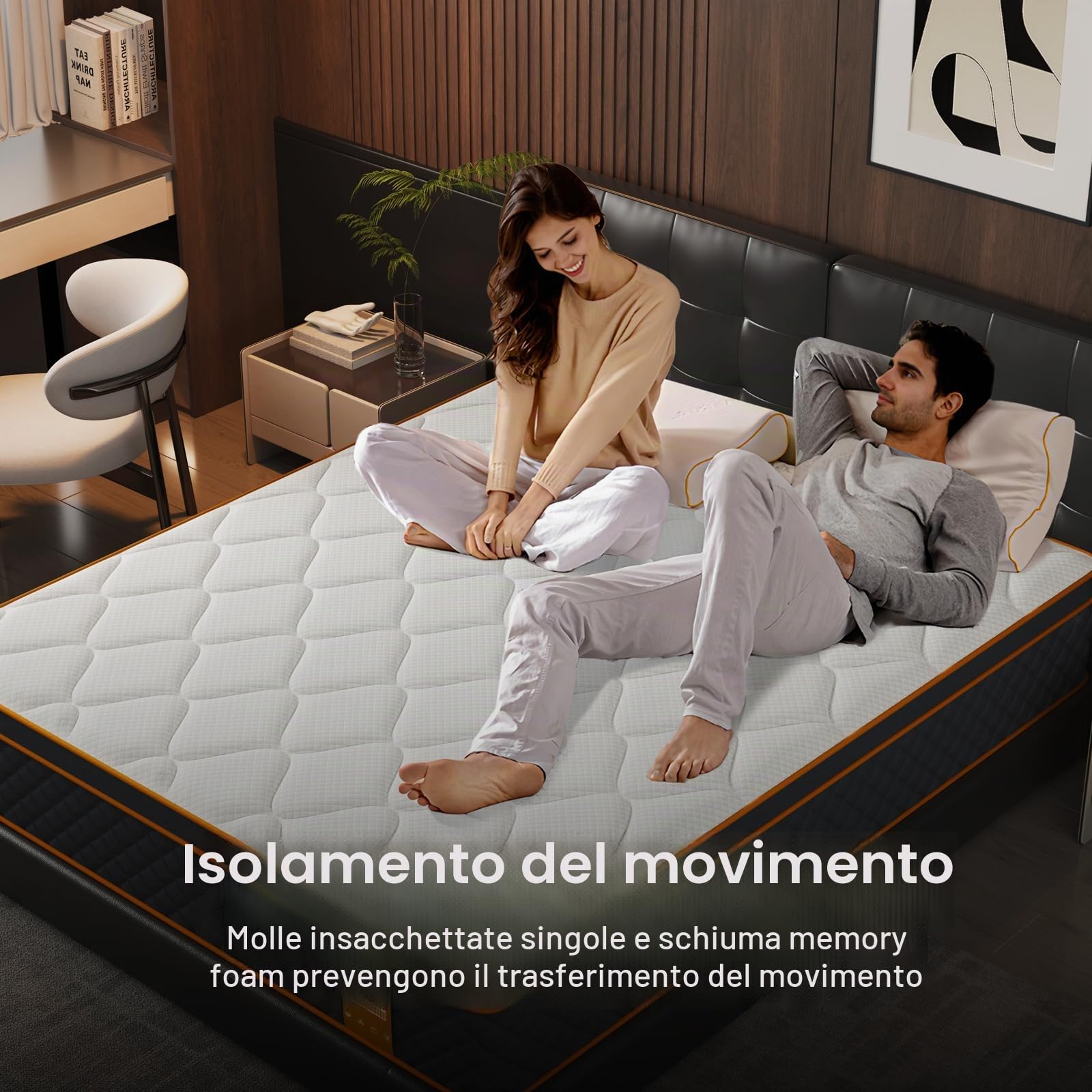 Materasso 140x200 cm, altezza 25 cm, materasso a molle insacchettate a 7 zone, grado di durezza H3, materasso ortopedico ed ergonomico con strato di memory foam, per il sollievo della schiena