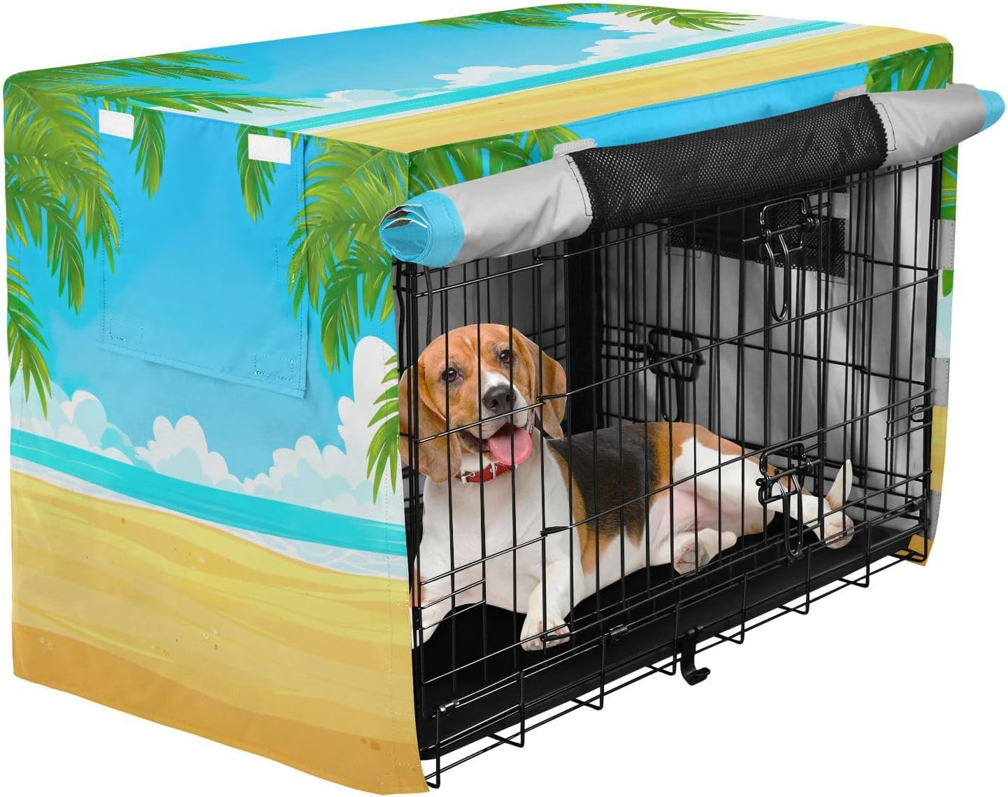 Summer Beach Fresh Blue Dog Crate Cover Wind-Resistant, S-XL UV-Resistant Crate Cover for Pet Owners, X-Large