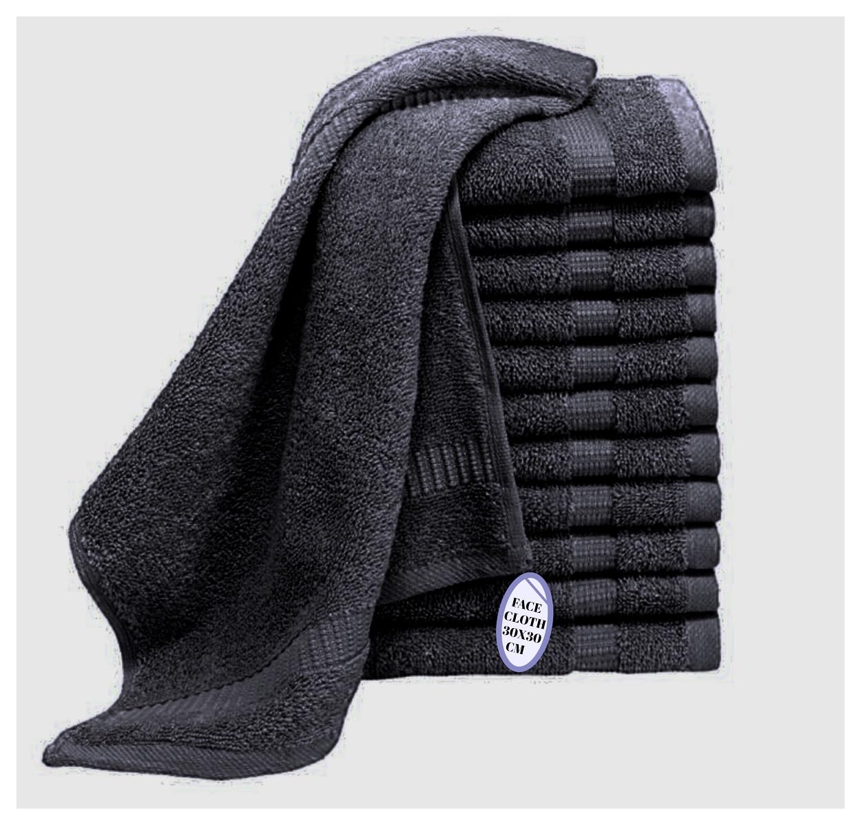 Paquete de 6, 12, 24, 36, 48, 72, 96 toallas faciales, 100% algodón egipcio, franela suave, para el gimnasio, desmaquillante, toalla para los dedos (72, negro)
